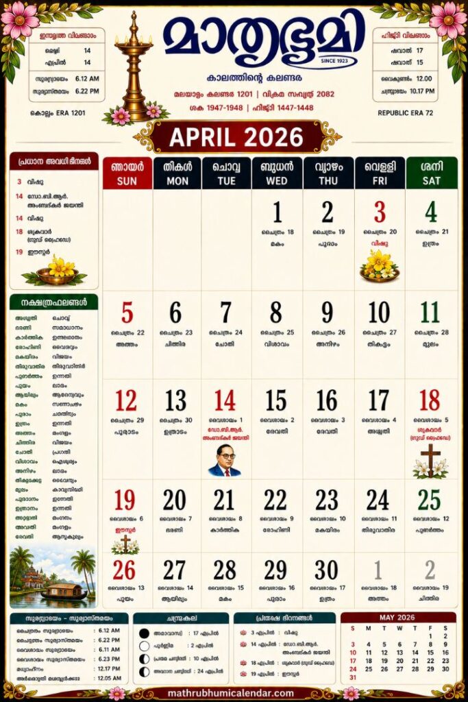 Malayalam Calendar 2026 April