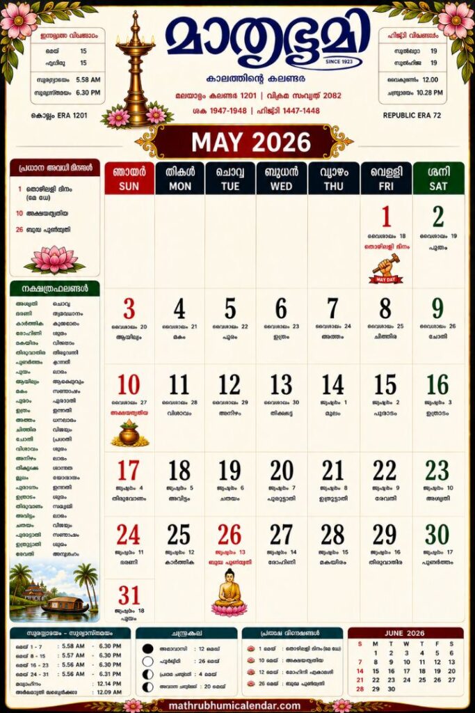 Malayalam Calendar 2026 May