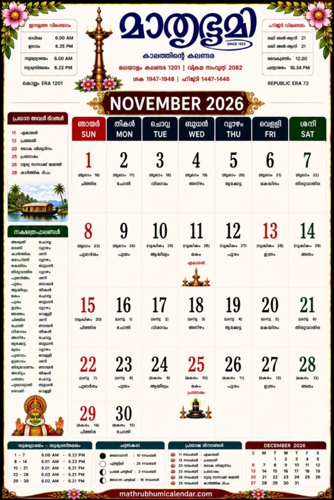 Malayalam Calendar 2026 November